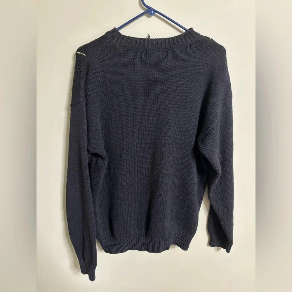 Vintage 90s Black Graphic Knit Embellished Ugly Christmas Sweater Size Large - Picture 2 of 7